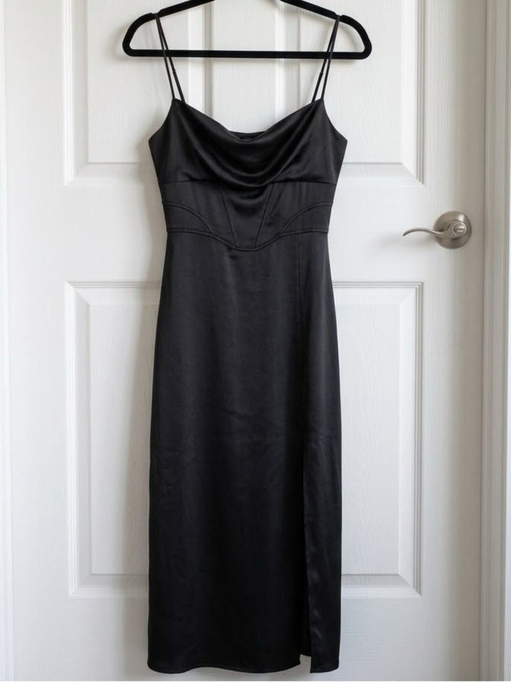 🆕NWT ZARA Black Corset Satin Formal Dress with Slit and Spaghetti Straps size XL - Picture 3 of 15